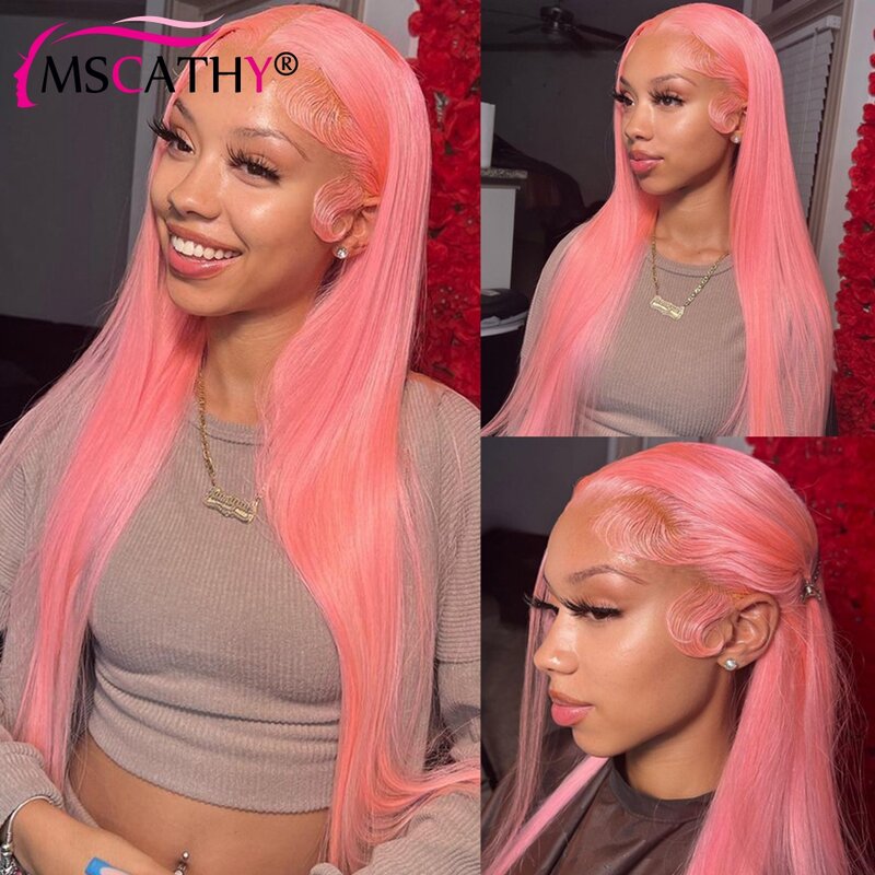 Light Pink Colored 13x4 HD Lace Frontal Wigs Brazilian Virgin Human Hair Wig for Women Preplucked T Part Lace Wig on Sale