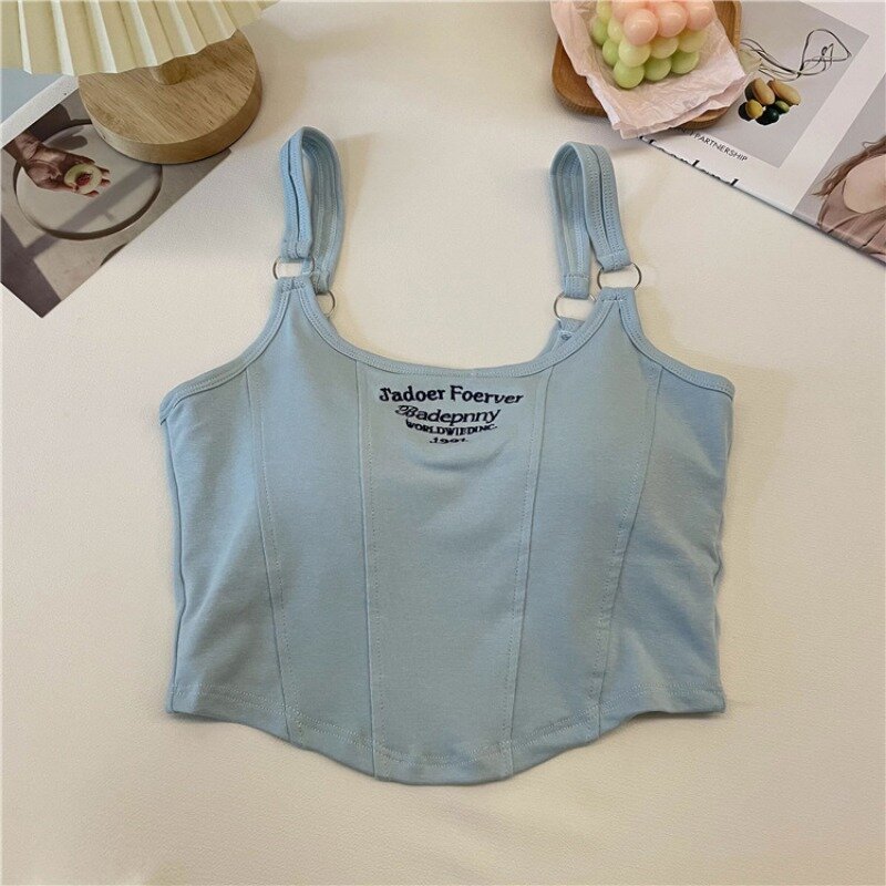 Letter Printing Crop Tops Women Summer Tops Sexy Camisole Square Collar Tank Top y2k Slveless Female Crop Tops Padded Fashion