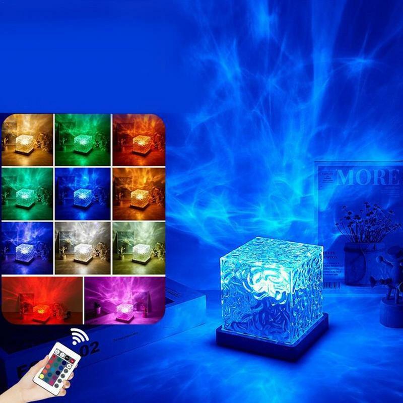 Lámpara de ondulación de 16 colores con control remoto, luces de agua fría regulables, lámpara de mesa acrílica, iluminación ambiental giratoria