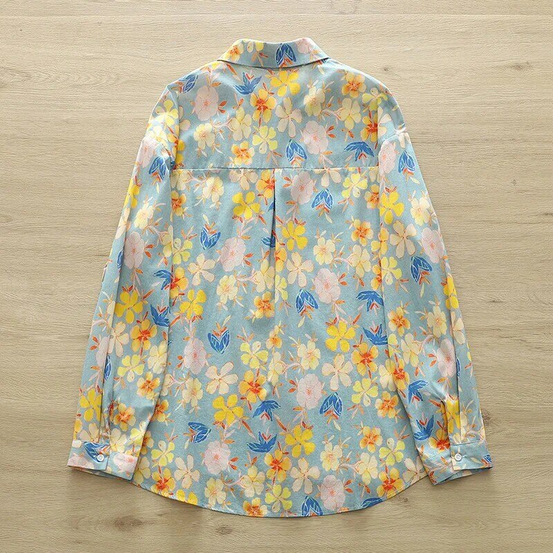 Women Printing Shirts Floral Loose Blouses Turn Down Collar Long Sleeve Lady Tops Flower Female Clothes Spring News Arrivals
