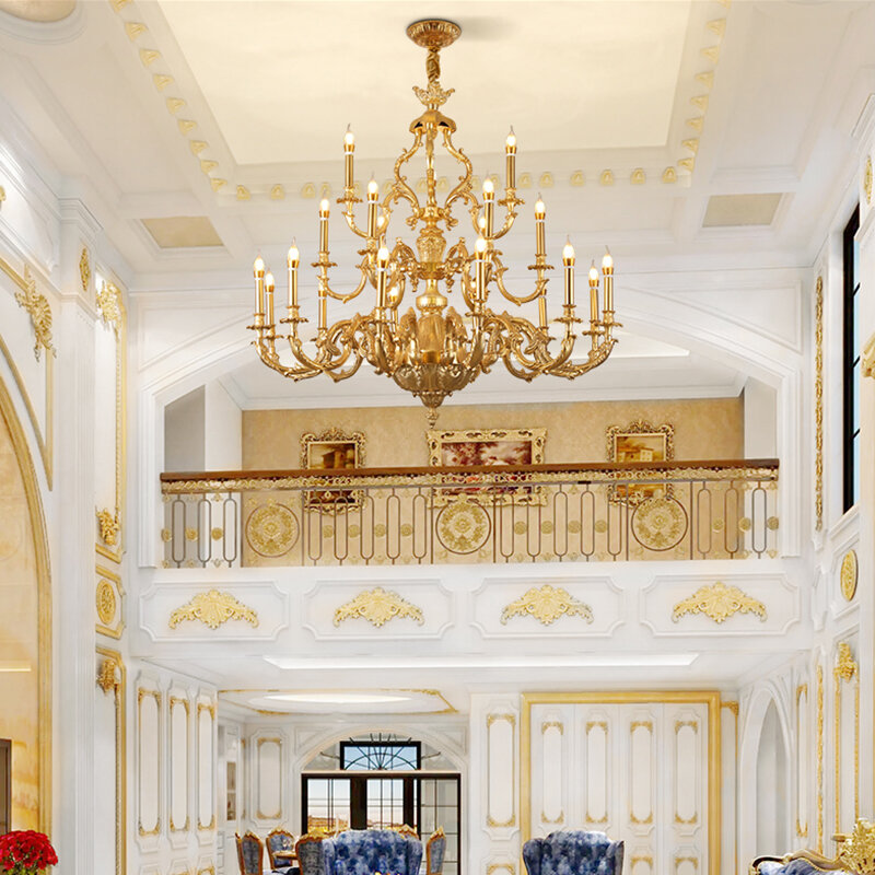 XUANZHAO-candelabro de Latón para Decoración de Hotel, candelabro de estilo francés, antiguo, lujoso, dorado, para restaurante, sala de estar, europeo