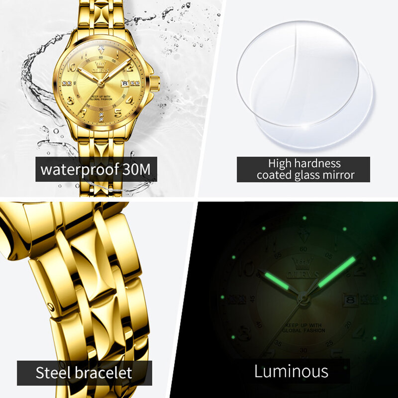 Olevs 2910 Nieuwe Klassieke Luxe Quartz Paar Horloge Voor Mannen Waterdicht Roestvrij Staal Handklok Diamant Nummer Wijzerplaat Horloge