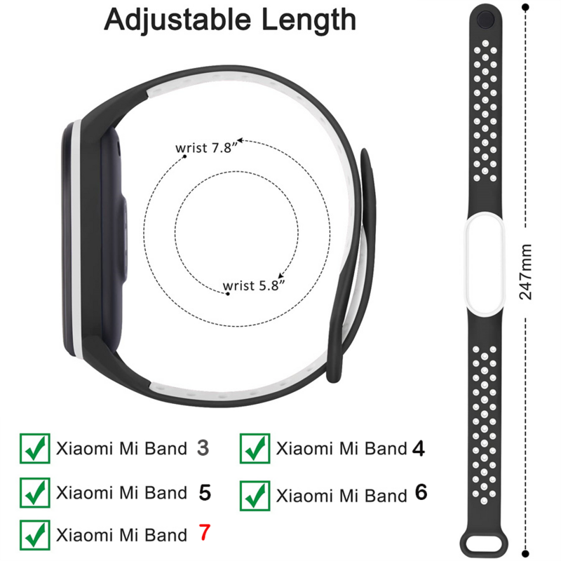 Cinturino sportivo per Xiaomi Mi Band 7 6 NFC smartwatch miband7 braccialetto di ricambio in Silicone con foro d'aria su cinturino Mi 6 5 4 3 8