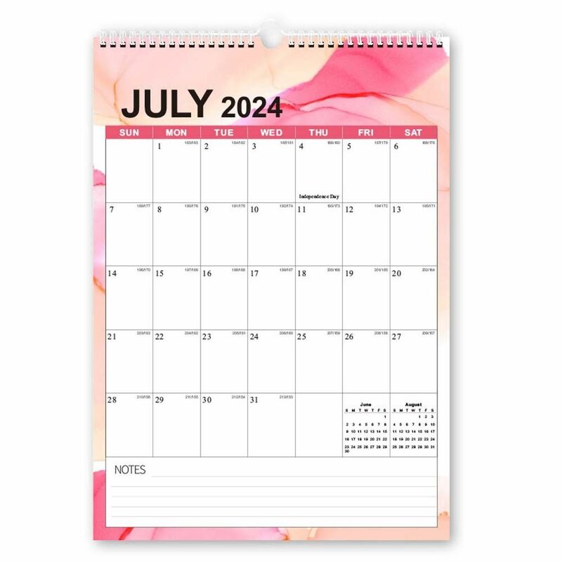 Planejador Semanal e Diário com Coil, Calendário de Parede, Agenda Organizer, Papelaria Office, Calendário Inglês, 2024