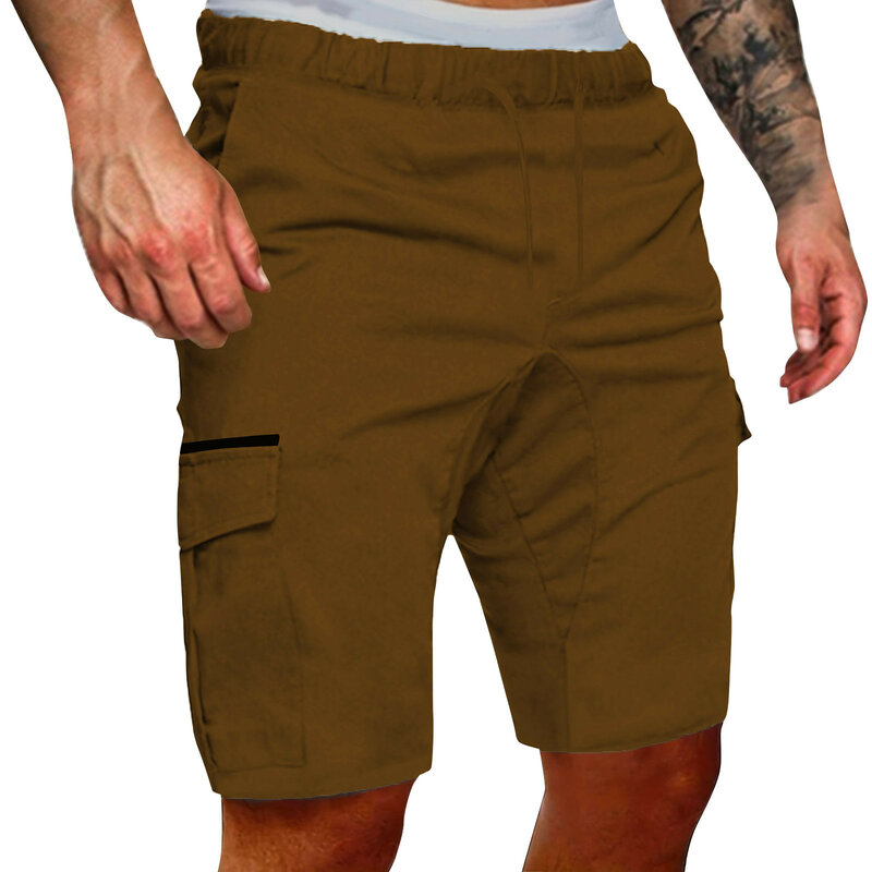 Herren Cargo Style Shorts Sommer lässig im Freien lässig feste Taschen Overalls Sport kurze Hosen elastische Taille gerade Shorts