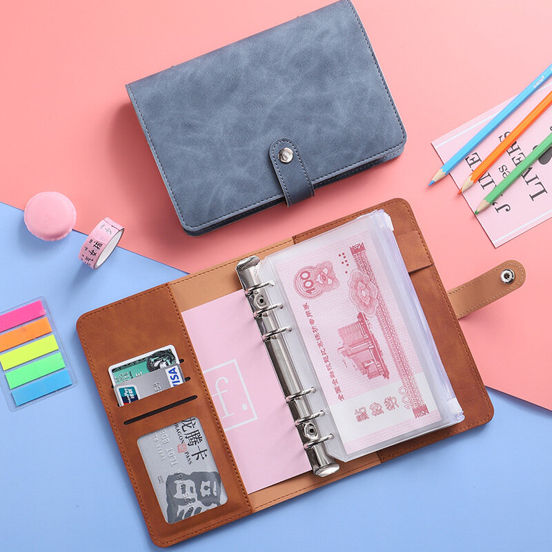 Candy Color Leather Binder notebook Cute Bring 12 loose sheets Collect bill change Album loose zipper Storage Book Stationery