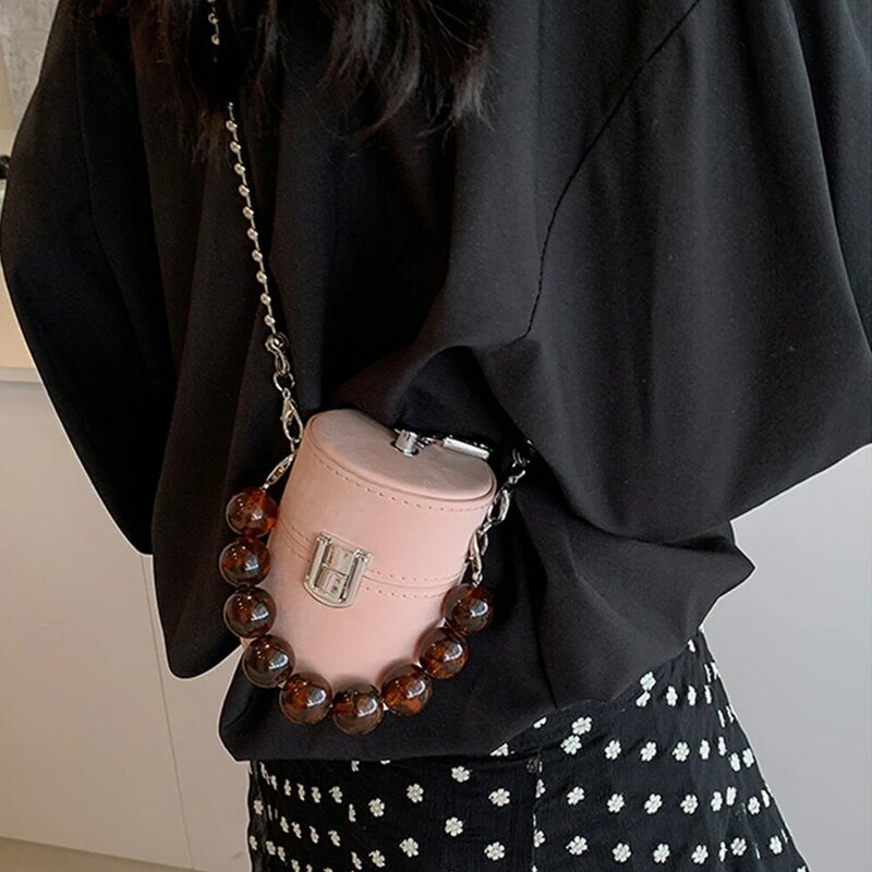 Mini tonnenförmige Umhängetaschen für Frauen Perlenketten Handtaschen kleine Box Umhängetasche Designer Tasche Münzen Lippenstift Geldbörsen neu