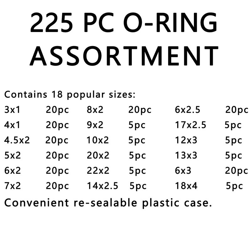 225 pçs/lote Borracha O-Ring O-Ring Washer Seals Junta De Vedação Impermeabilidade Variedade Tamanho Diferente Com Plactic Box Kit Set