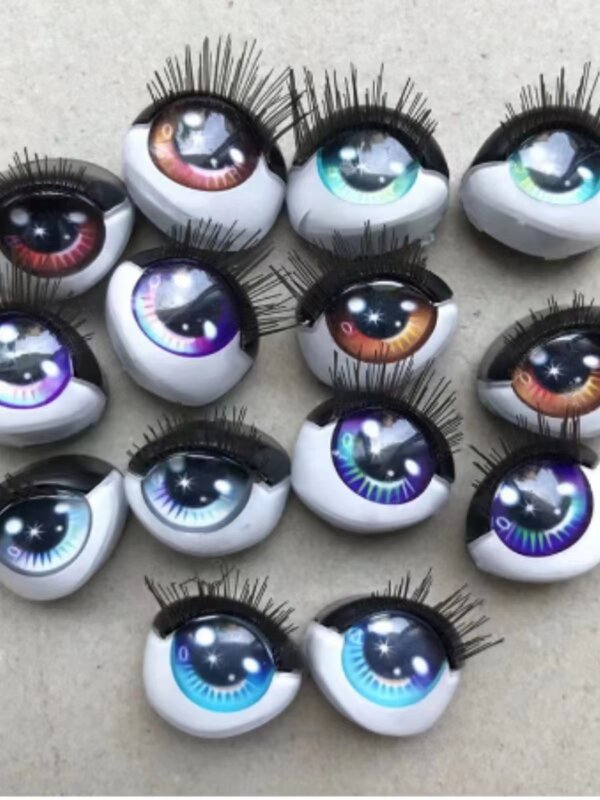Rainbow Doll Eyes with Real Eyelashes Colorful Sparkly Original Doll Replacement Eyes Doll Parts