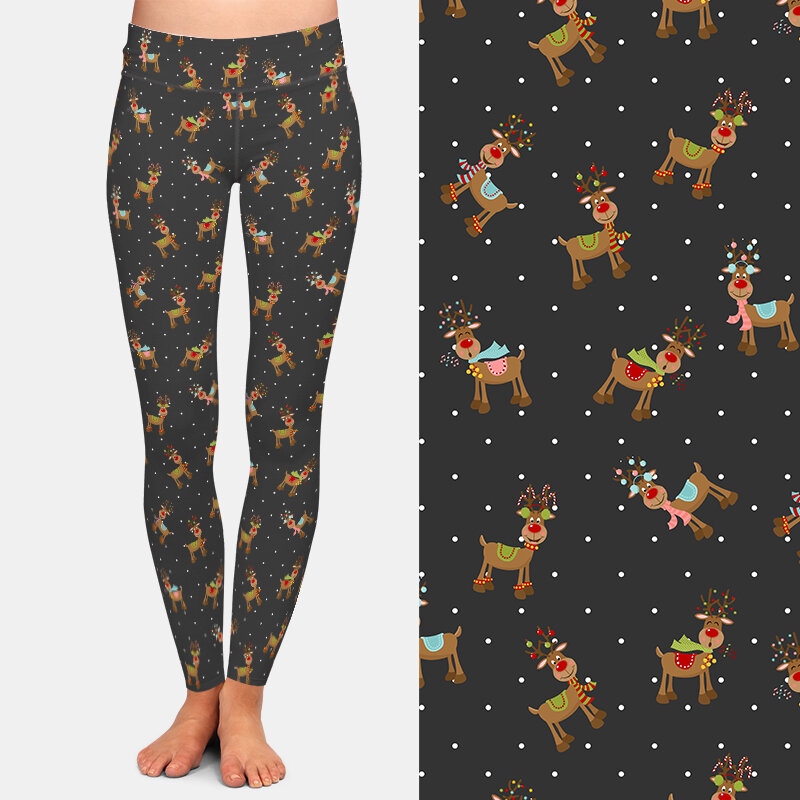 LETSFIND High Quaility Christmas 3d Red Nosed Reindeer Digital Print Fitness Pants Womens Leggings High Waisted