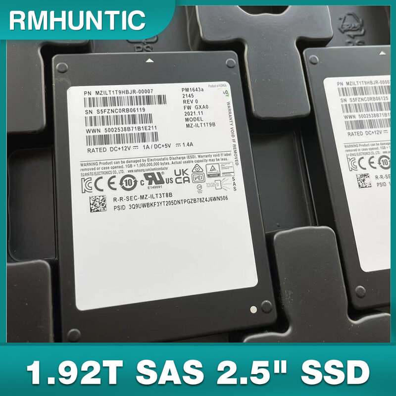 SSD Para Samsung PM1643A Enterprise Server Solid State Drive MZILT1T9HBJR-00007 1.92T SAS 2.5"