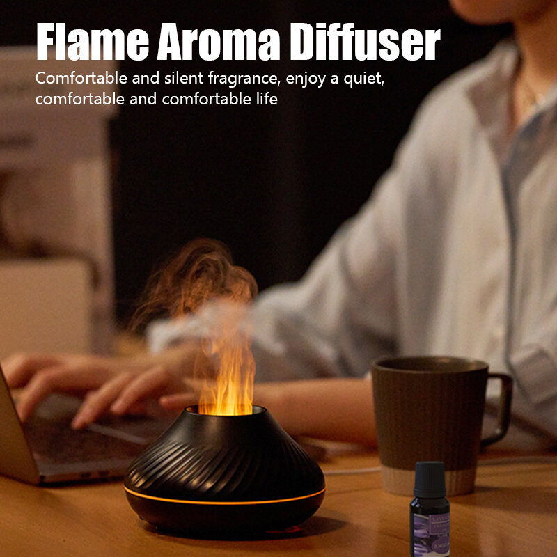 Diffusore di aromi a fiamma umidificatore d'aria Home Ultrasonic Mist Maker Fogger diffusore di oli essenziali con purificatore di lampade a fiamma a colori a LED