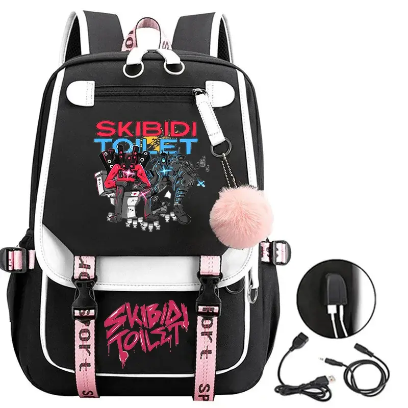 Spiel Skibidi Toilette USB-Aufladung Rucksack Teenager Laptop Schult asche Outdoor-Rucksack Jungen Mädchen Bücher tasche hochwertige Reisetasche