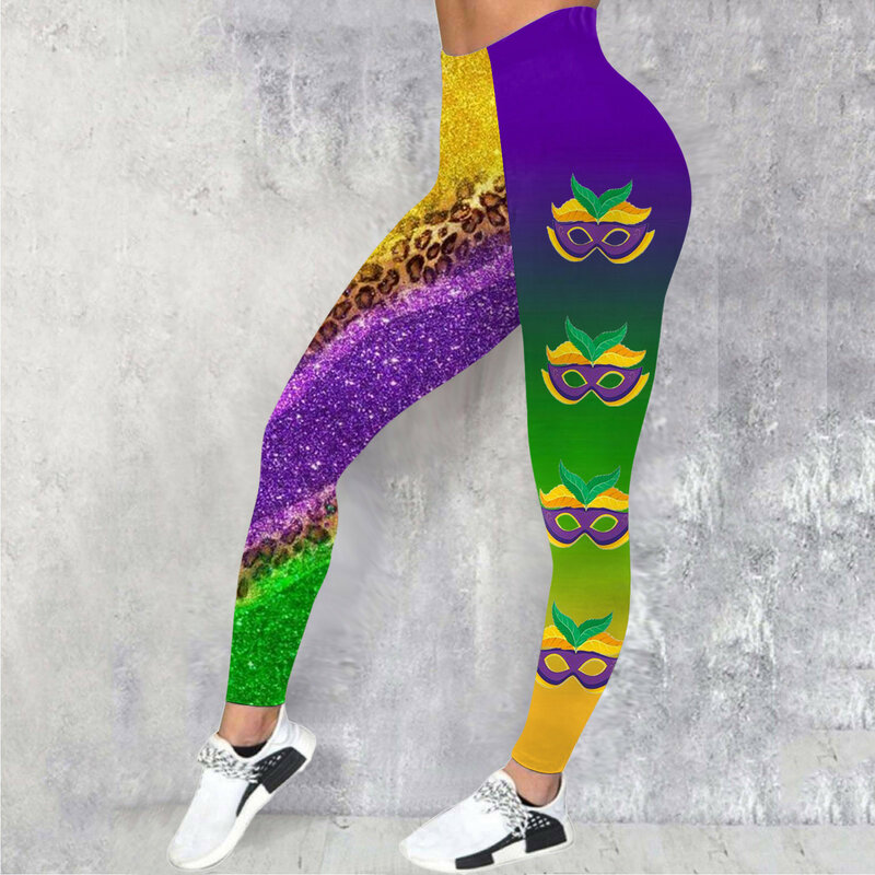 Leggings Voor Vrouwen Color Block Graphy Hoge Taille Rekbare Carnaval Bedrukte Knielengte Leggings Voor Vrouwen Met Zakken
