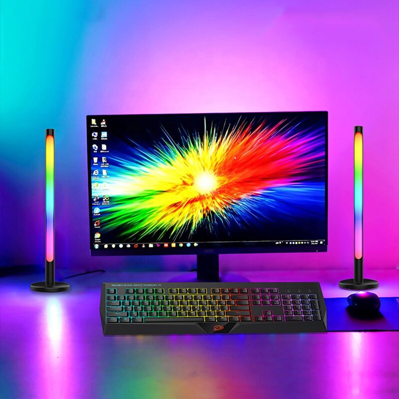 Lampu meja Led musik Rythnm, lampu meja Led kendali jarak jauh, lampu komputer Pickup musik, lampu Desktop warna RGB