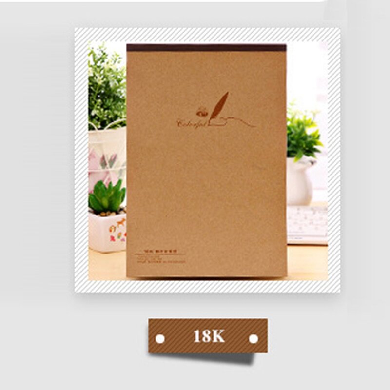 Caderno de papel Kraft, Memo Book, simples mão pintura livro, suprimentos em branco, cima e baixo, 18K, 32K, 64K