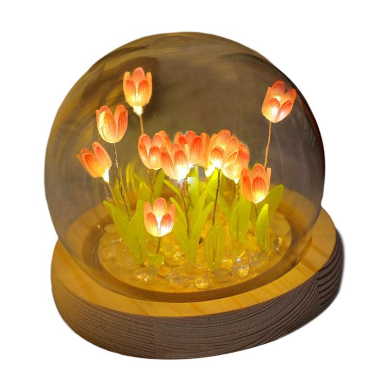 Luz nocturna de tulipán para dormitorio, materiales de luz de ambiente con cúpula LED, decoración de noche para dormitorio DIY, regalo de vacaciones de aniversario