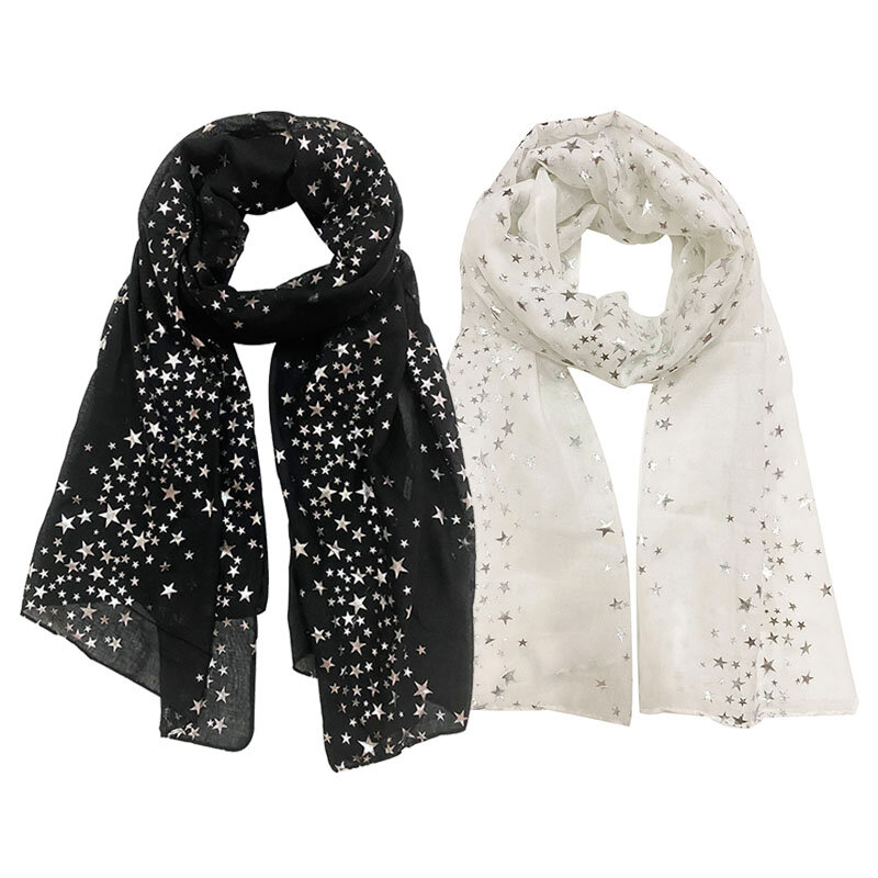 Stern bedruckter Schal für Frauen heißes Silber glänzender Hijab eleganter Schal Hochzeit Braut Winter warme Luxus schals
