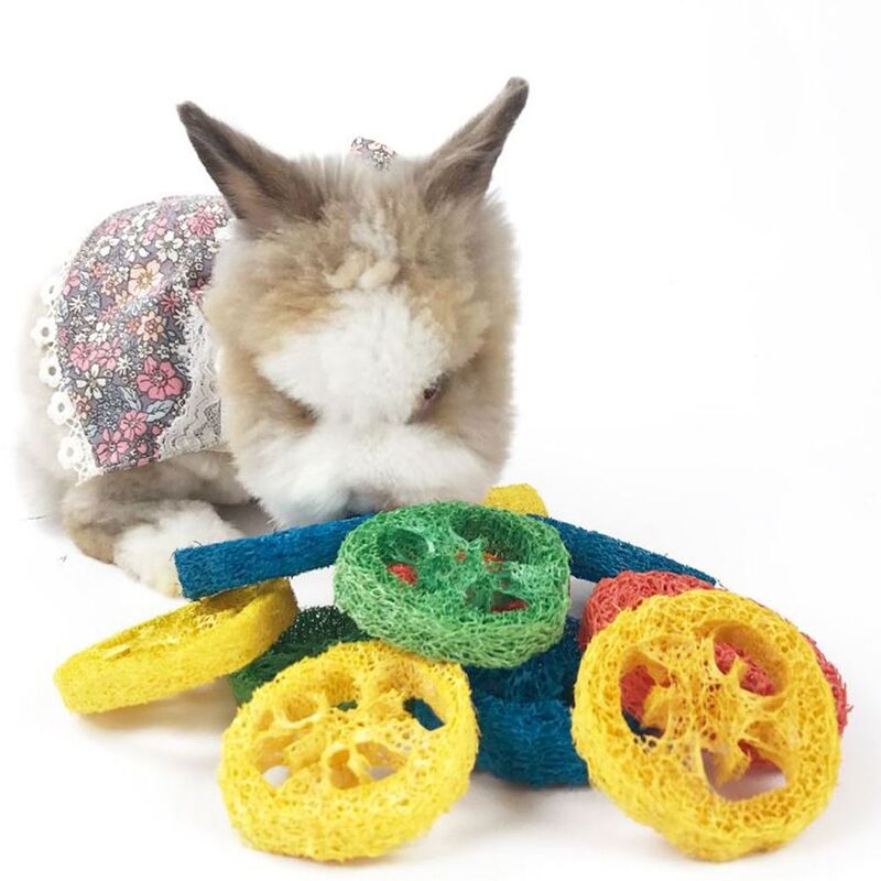 Китай 10 шт. Loofah ручной работы органический натуральный хомяк жевательная игрушка товары для домашних животных кролик игрушки Кролик жевательные игрушки