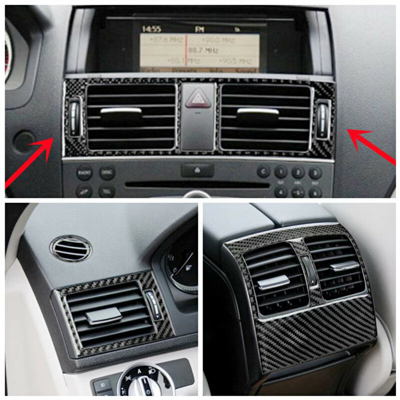 Tiras adhesivas de fibra de carbono para coche, cubierta de modificación de ventilación de aire acondicionado, para Benz C W204, accesorios interiores