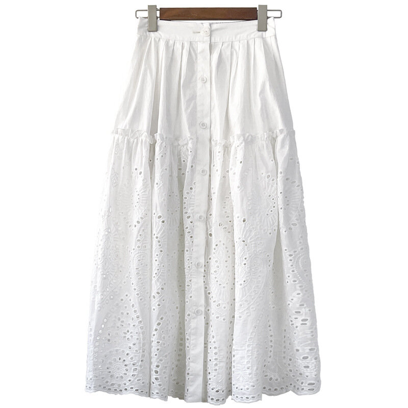 Primavera y verano nuevo vestido de mujer bordado francés de longitud media Falda plisada de mujer temperamento