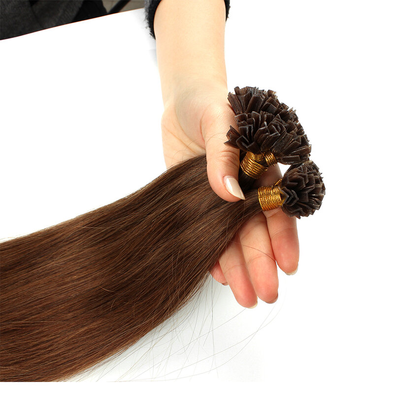 Lovevol 12“-26” Straight V Tip Remy Human Hair Extensions Fusion Hair Nail Tip Pre Bonded Keratin Capsules Hair Extensions Brown