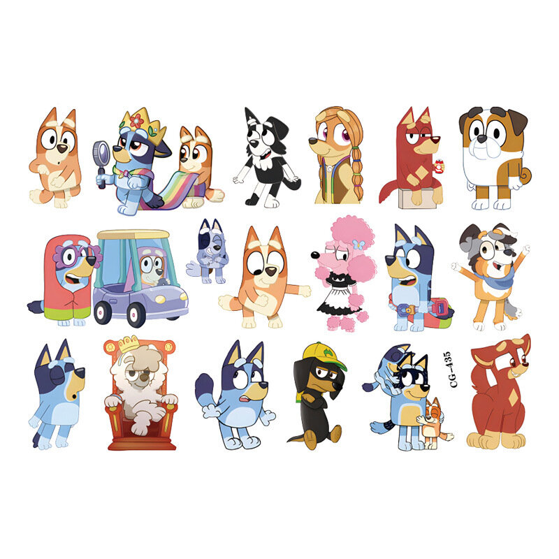 8set Bluey Family Bluey Tattoo Stickers Tattoo Sticker Water Transfer Disposable Stickers Little Blue Dog Tattoo Stickers Gift
