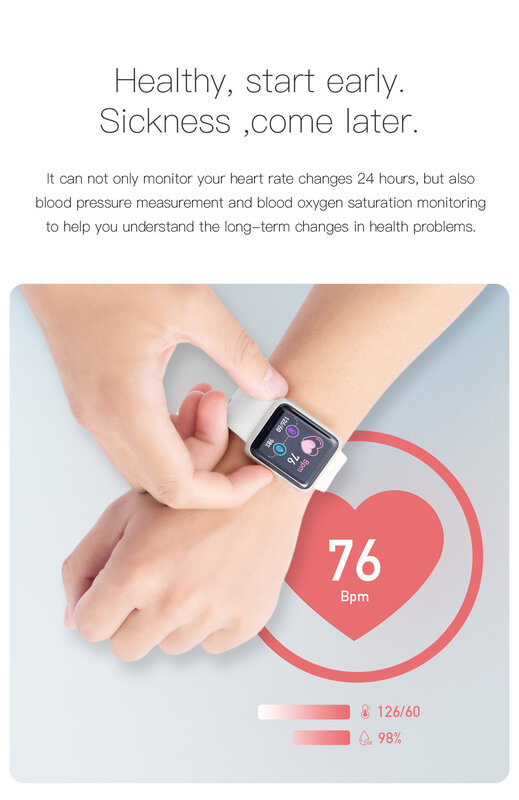 Smartwatch infantil com freqüência cardíaca e pressão arterial para meninos e meninas, relógio esportivo infantil, relógios de pulseira para crianças, 8-18