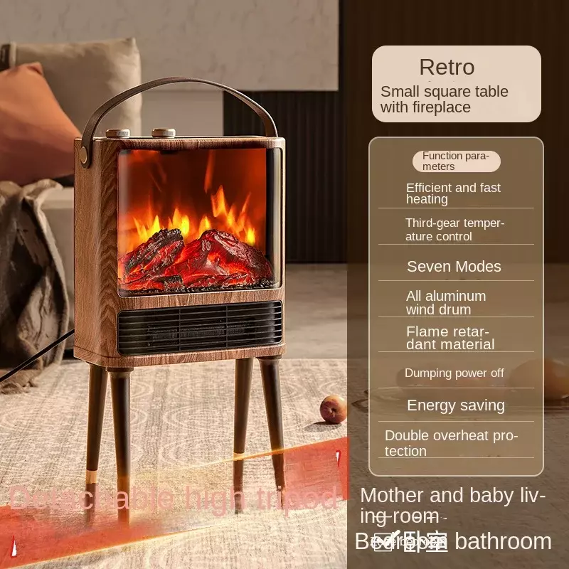 220V Electric Fireplace Heater with Realistic Flame Effect, Energy-saving Indoor Space Heater