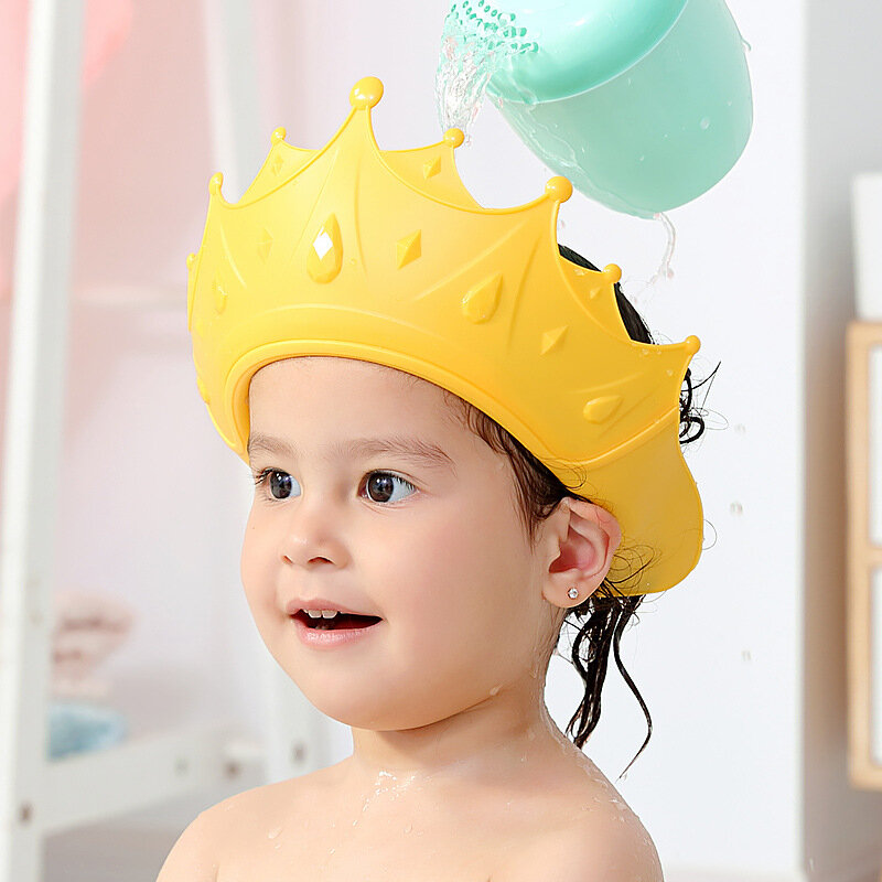 Gorro de champú ajustable para Baby Shower, protector para el cabello con forma de corona, protección para los oídos, seguro para niños