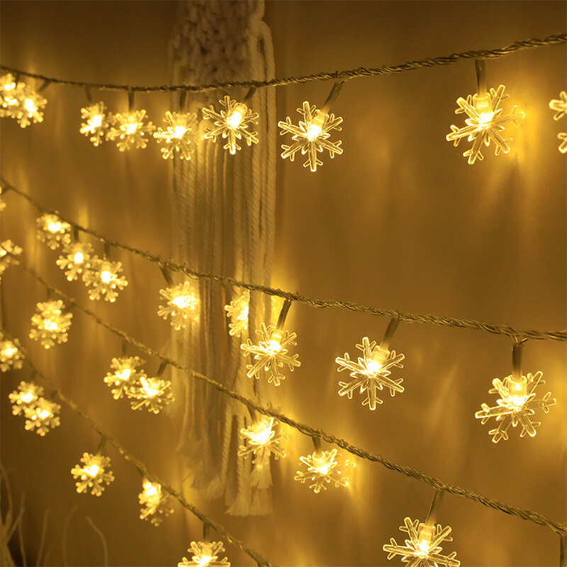 Snowflake Christmas Lights Warm White String Fairy Lights for Bedroom Room Party Home Xmas Decor Indoor Outdoor Tree Decorations