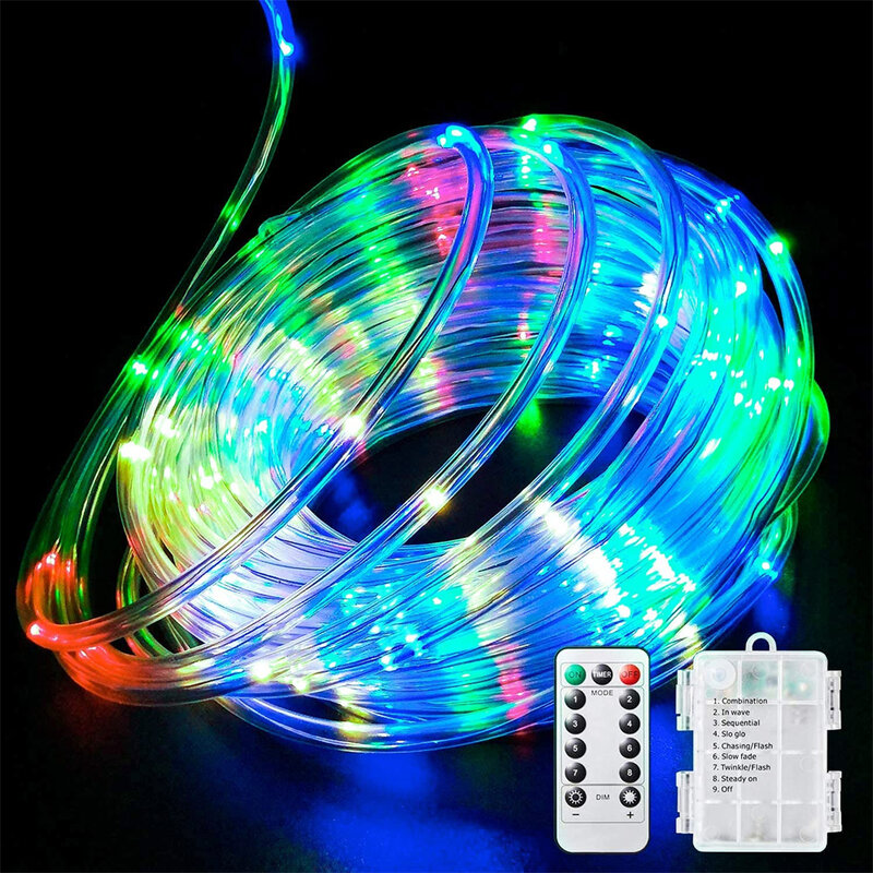 5m 10 bateria led rgb corda tubo luzes da corda de fadas à prova dwaterproof água rua guirlanda luz para festa árvore natal ao ar livre decoração