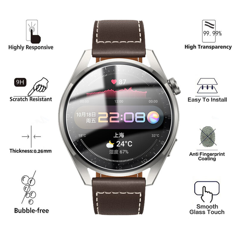 Vidro temperado para Huawei Watch 3 Pro, Acessórios Smartwatch, Película Protetora HD, Protetor de Tela, 48mm, 46mm