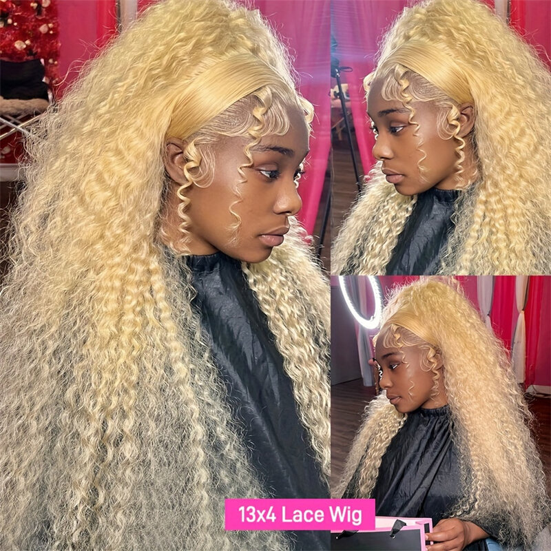 Perruque Brésilienne Naturelle Bouclée, Cheveux Blonds 613, 13x6 HD, 13x4, pour Femme