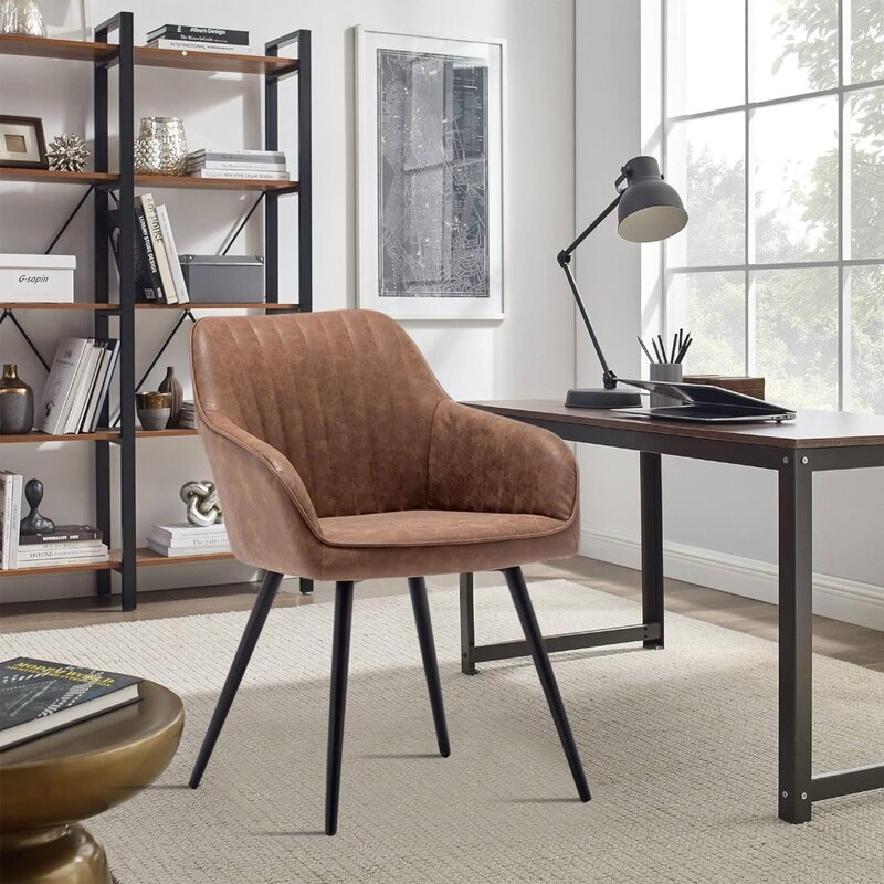Juego de sillas de cuero Artificial marrón para sala de estar y comedor, sillón moderno con patas de Metal, silla de invitados, 2 unidades