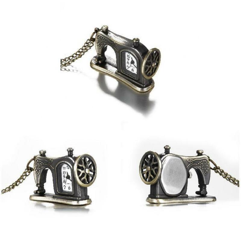 Unisex Pocket Watch Vintage Quartz Pocket Watch Sewing Machine Pendant Chain Necklace Analog Quartz Pocket Watch Pendant Gift