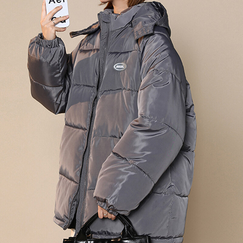 Parka 'S Met Capuchon Dames Koreaanse Preppy Stijl Baggy Effen Vrije Tijd Winter Eenvoudige Streetwear Geavanceerde Minimalistische Hipster Slouchy Teder