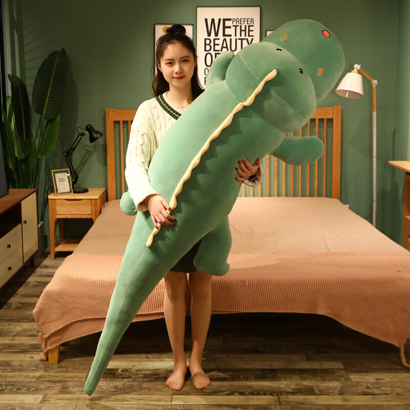 Grande tamanho longo bonito dinossauro travesseiro para crianças brinquedo de pelúcia animal de pelúcia macio pelúcia cartoon pelúcia travesseiro para meninas presentes de aniversário 80-120cm