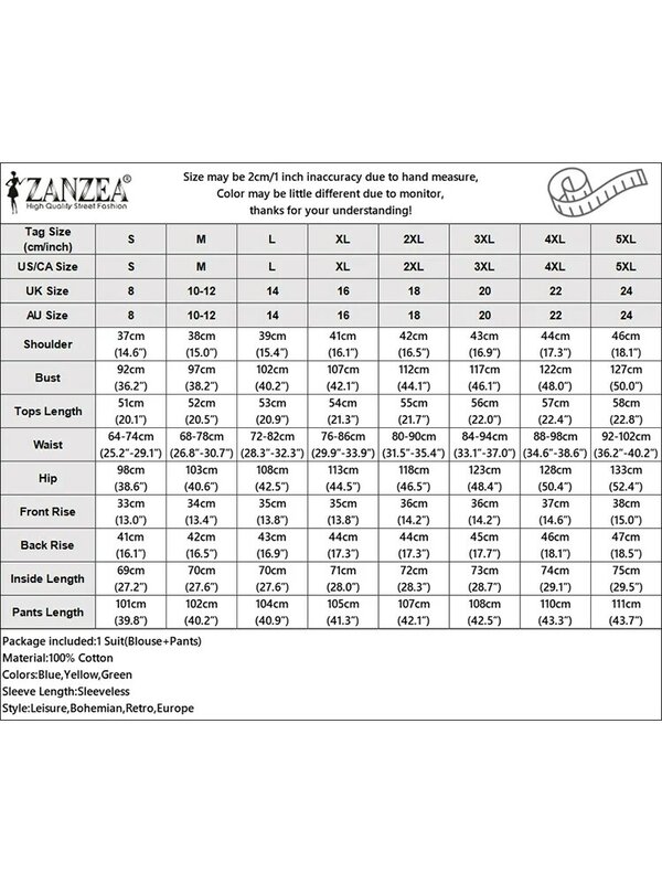 ZANZEA 2024 여름 데일리 어반 트랙수트 여성용, 홀리데이 민소매 상의, 와이드 레그 바지 의상, 단색 캐주얼 바지 세트, 2 피스