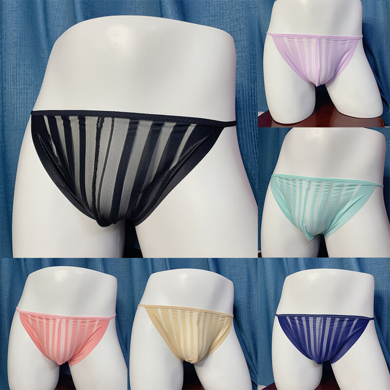 Seksowne męskie jedwabiste figi Bikini bielizna majtki popularne piżamy stroje kąpielowe przeźroczysta bielizna stringi męskie pokrowiec siatkowy stringi
