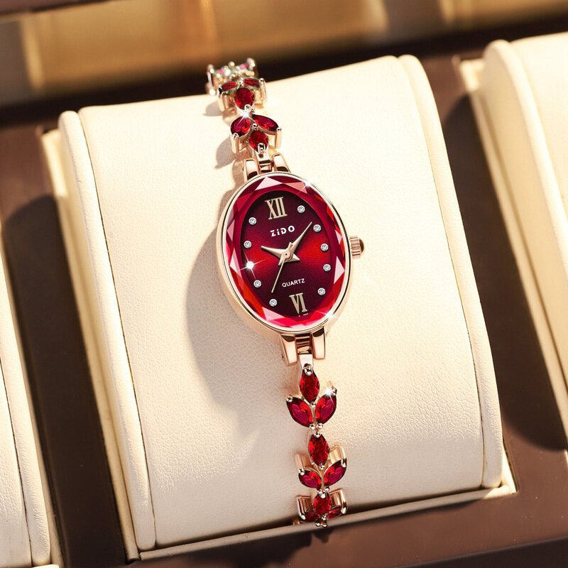 Uthai นาฬิกาผู้หญิง V22เพชรสุดหรูอ่อนฝังสำหรับนาฬิกาโคลเวอร์กันน้ำสร้อยข้อมือควอตซ์แฟชั่นวงรีสำหรับสุภาพสตรี
