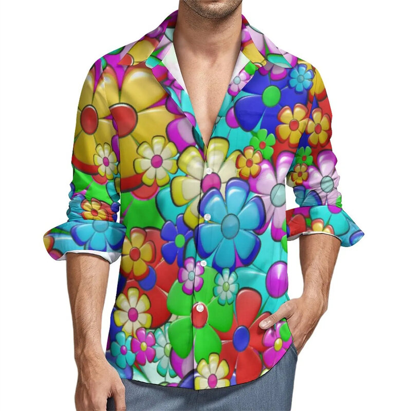 Мужская модная цветная рубашка с цветочным 3D принтом и длинными рукавами, Повседневная Удобная рубашка, уличная трендовая рубашка с длинными рукавами на пуговицах, топы