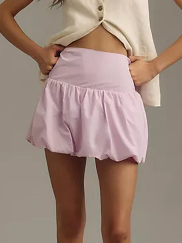 Women s Mini Bubble Skirt Back Shirred Elastic Waist A-Line Puffball Skirt for Party Club
