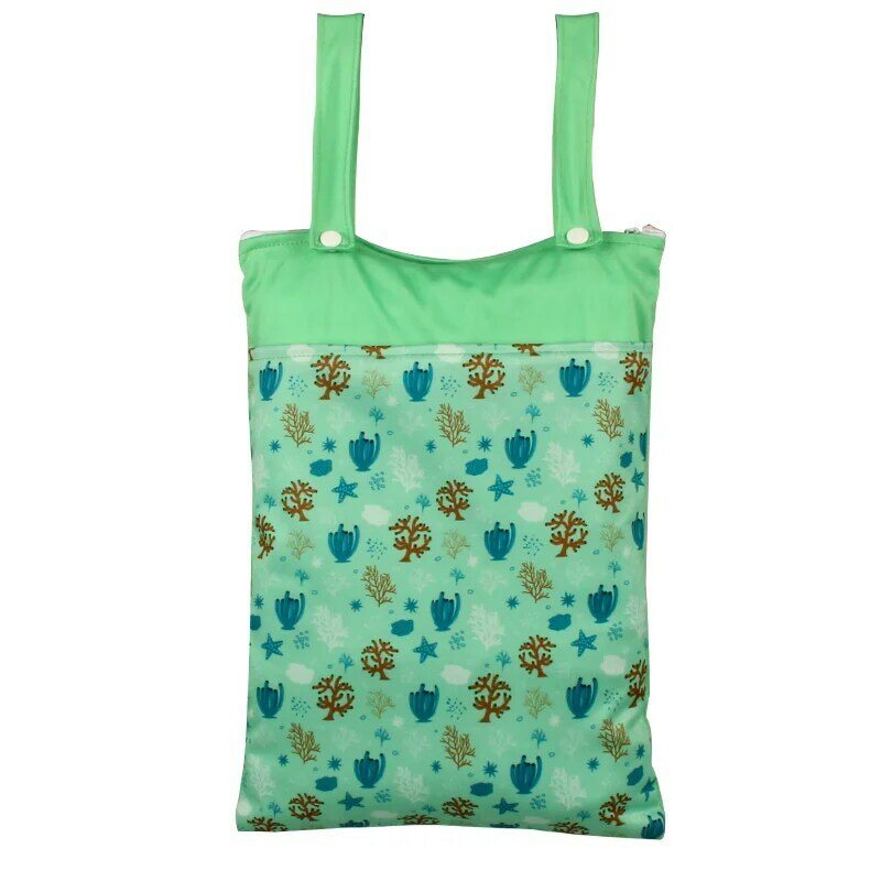 Babyshow ผ้าอ้อมกระเป๋าแห้งเปียก25*35ซม., กระเป๋าแขวนคู่รถเข็นเด็กทารกกระเป๋ากันน้ำซักได้กระเป๋าใส่ชุดว่ายน้ำ