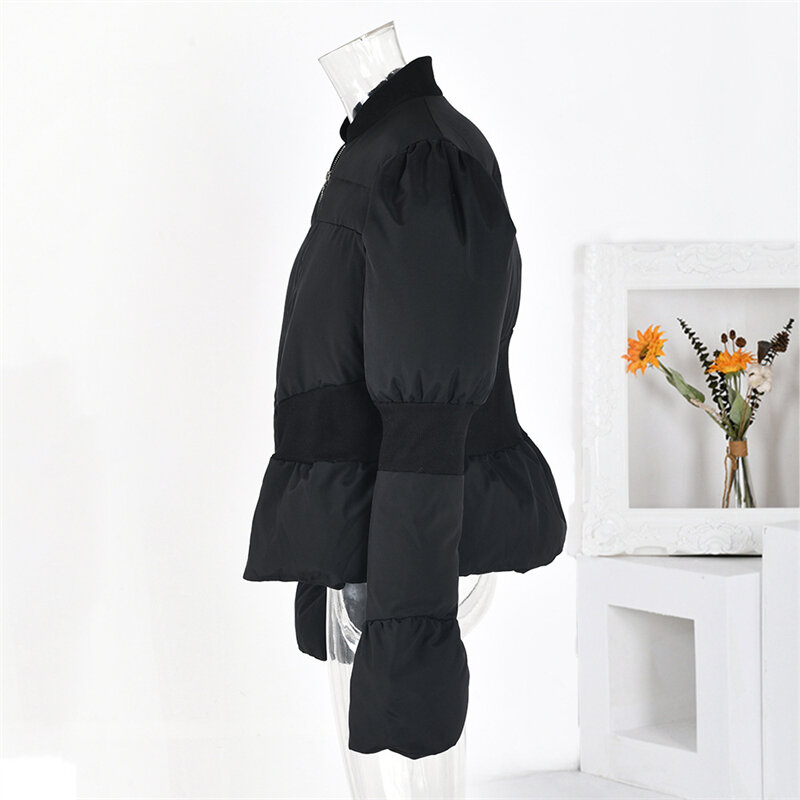 Jaqueta de algodão feminina, gola em pé, com zíper, mangas largas, emagrecedora, cetim, curta, cintura, início da primavera, 2022, novo