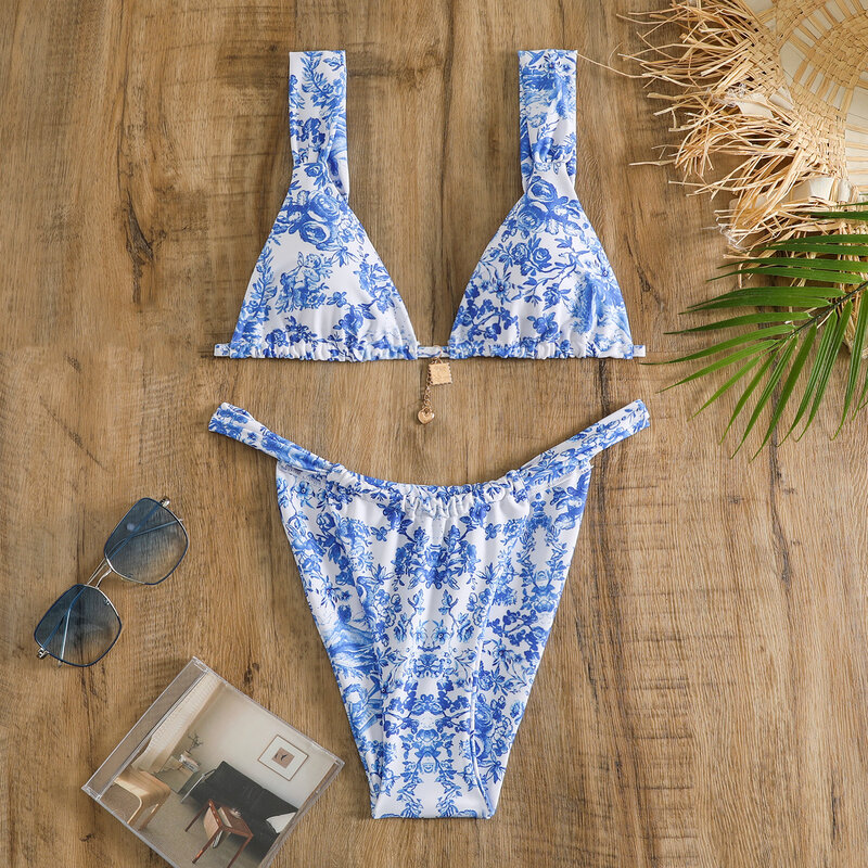 2024 seksowny brazylijski strój kąpielowy Bikini damski zestaw Bikini Push Up z ramiączkami kostium kąpielowy damski kwiatowy nadruk Biquini kostium kąpielowy