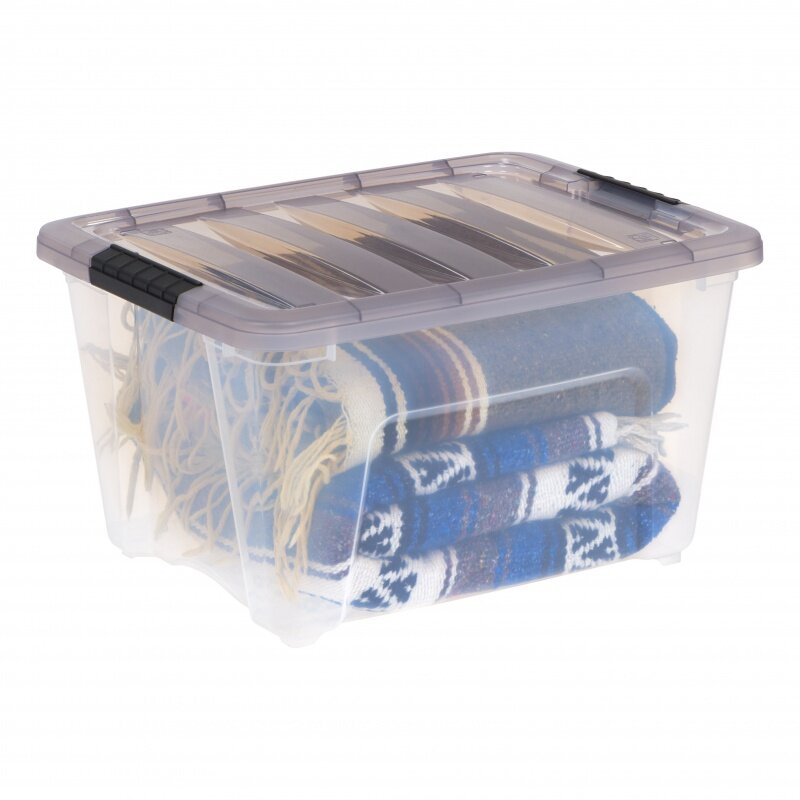 القزحية الولايات المتحدة الأمريكية 32Qt. صندوق مزلاج شفاف 8 غال مع أغطية ، صناديق تخزين بلاستيكية قابلة للتكديس ، مجموعة من 5
