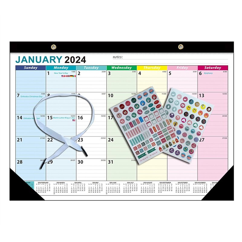 フック付きの耐久性のある壁掛けカレンダー、使いやすい、18か月、翡翠から2024- 2025、2022