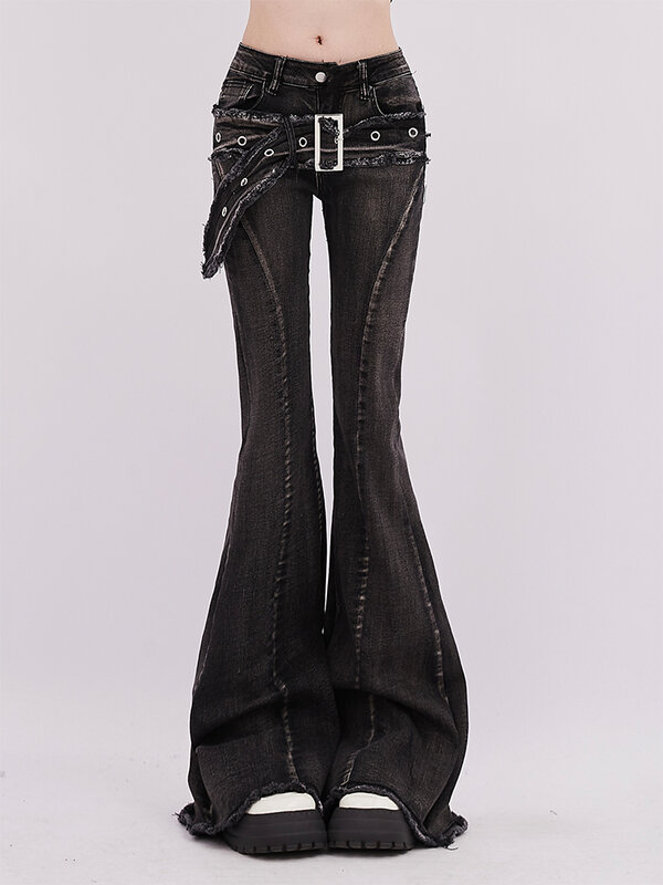 Женские джинсовые брюки-клеш с низкой посадкой, в готическом стиле