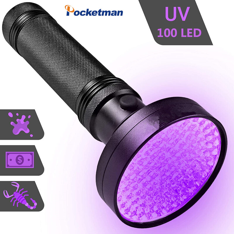 Linterna UV LED para mascotas, luz ultravioleta negra, Detector de manchas de orina, 21/51/100, 395nm